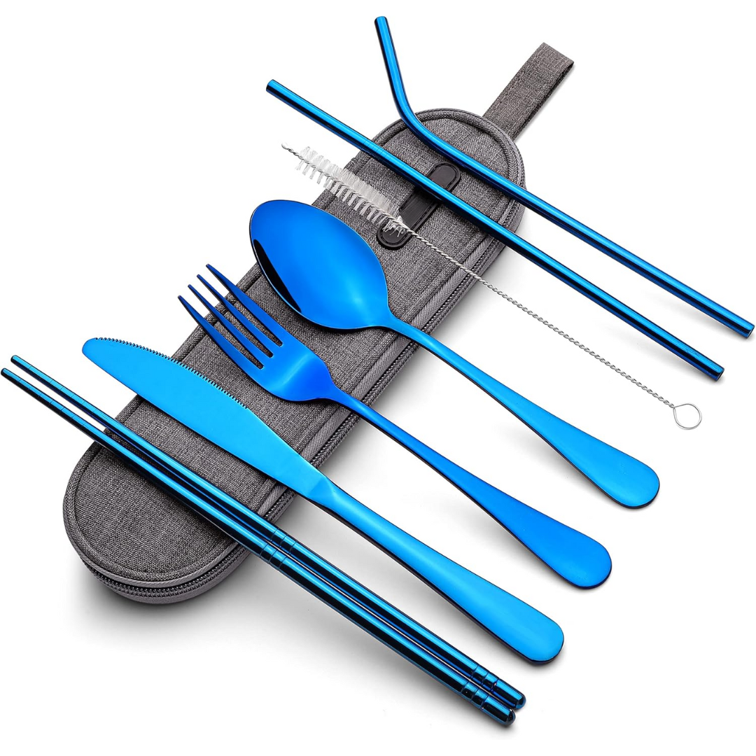 Portable Stainless Steel Cutlery Set - Travel Essential!-Blue-Nora Luxe