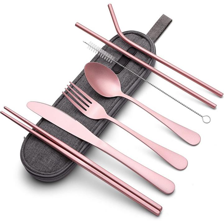 Portable Stainless Steel Cutlery Set - Travel Essential!-Pink-Nora Luxe