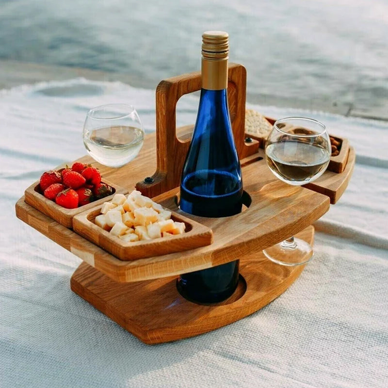 Portable Wooden Picnic Wine Table - WineNest-Nora Luxe