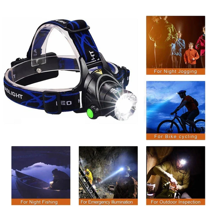 POWERFUL WATERPROOF LED HEADLAMP WITH ZOOM & RECHARGEABLE BATTERY FOR OUTDOOR ACTIVITIES-Nora Luxe