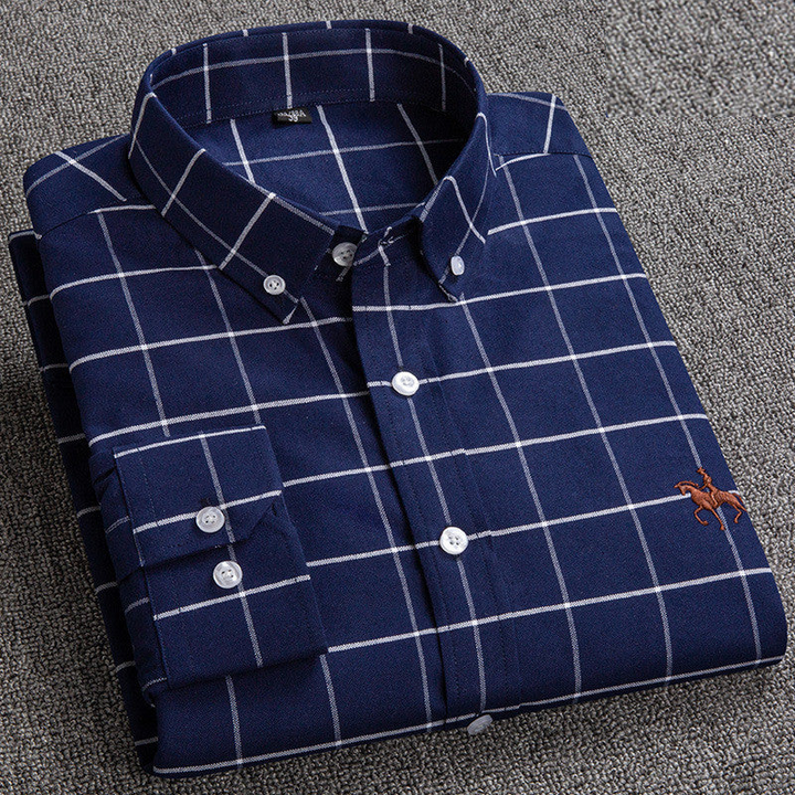 Premium Cotton Shirt - Hugo-Dark Blue Checkered-40 / ~M-Nora Luxe