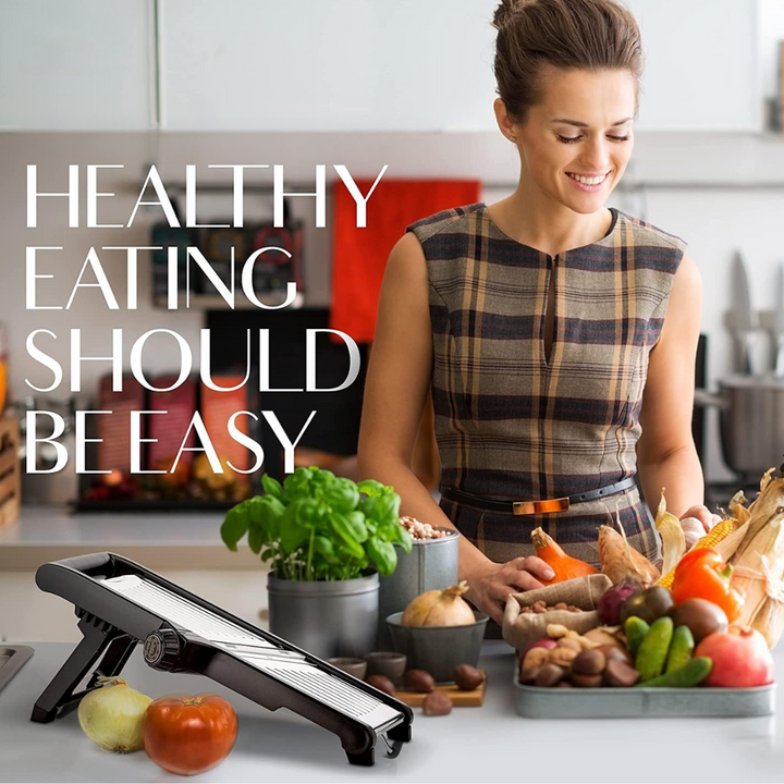 Premium food slicer with cut-resistant gloves-Adjustable Mandoline-Nora Luxe