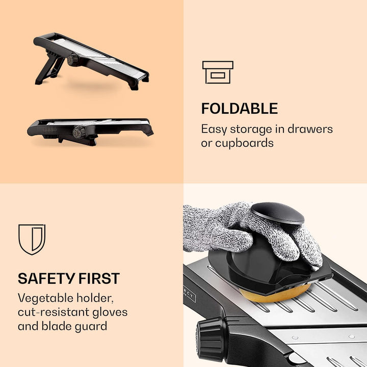 Premium food slicer with cut-resistant gloves-Adjustable Mandoline-Nora Luxe