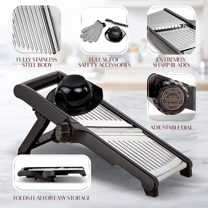 Premium food slicer with cut-resistant gloves-Adjustable Mandoline-Nora Luxe