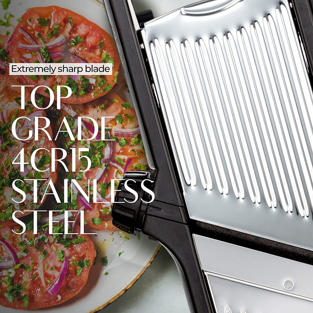 Premium food slicer with cut-resistant gloves-Adjustable Mandoline-Nora Luxe