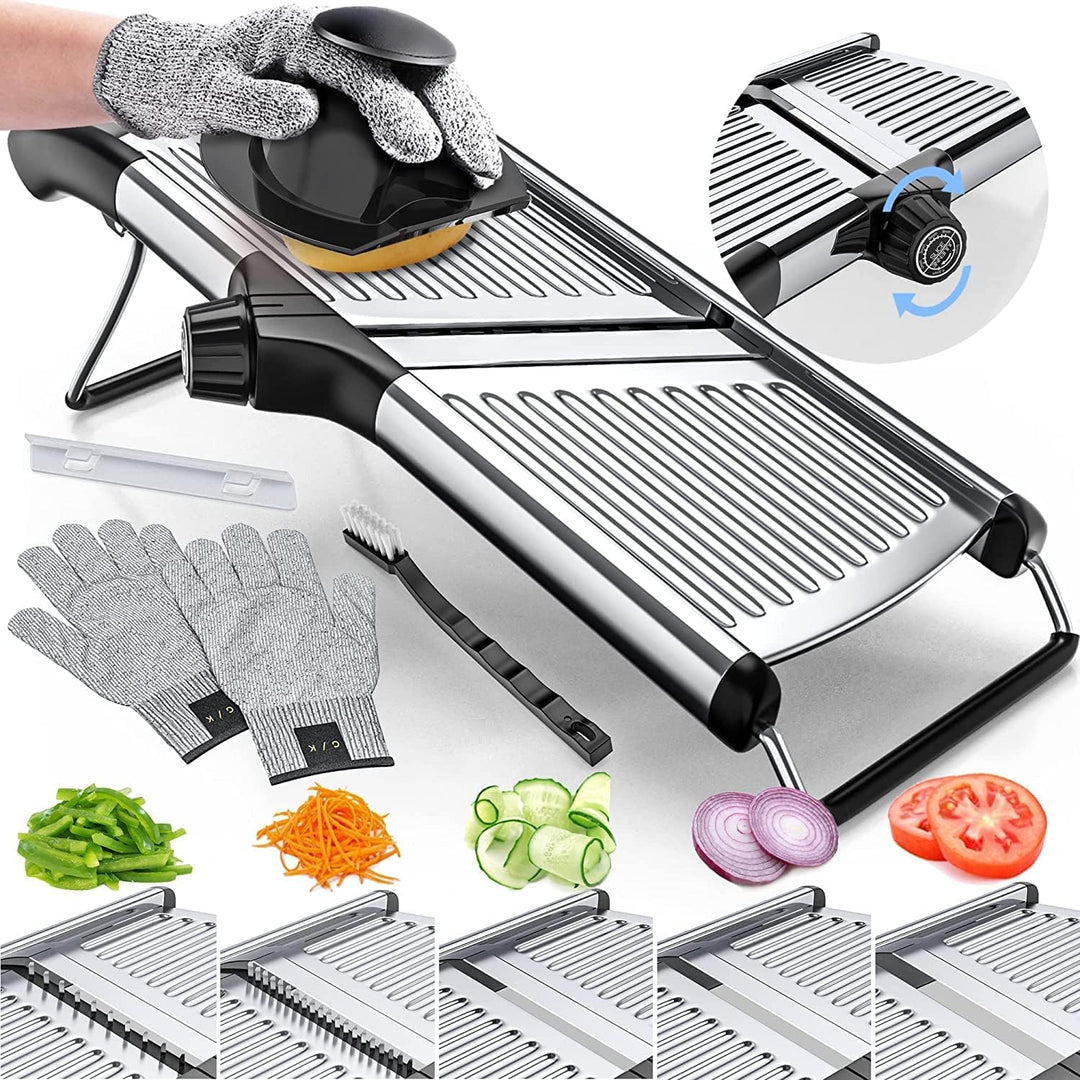 Premium food slicer with cut-resistant gloves-Adjustable Professional Mandoline-Nora Luxe