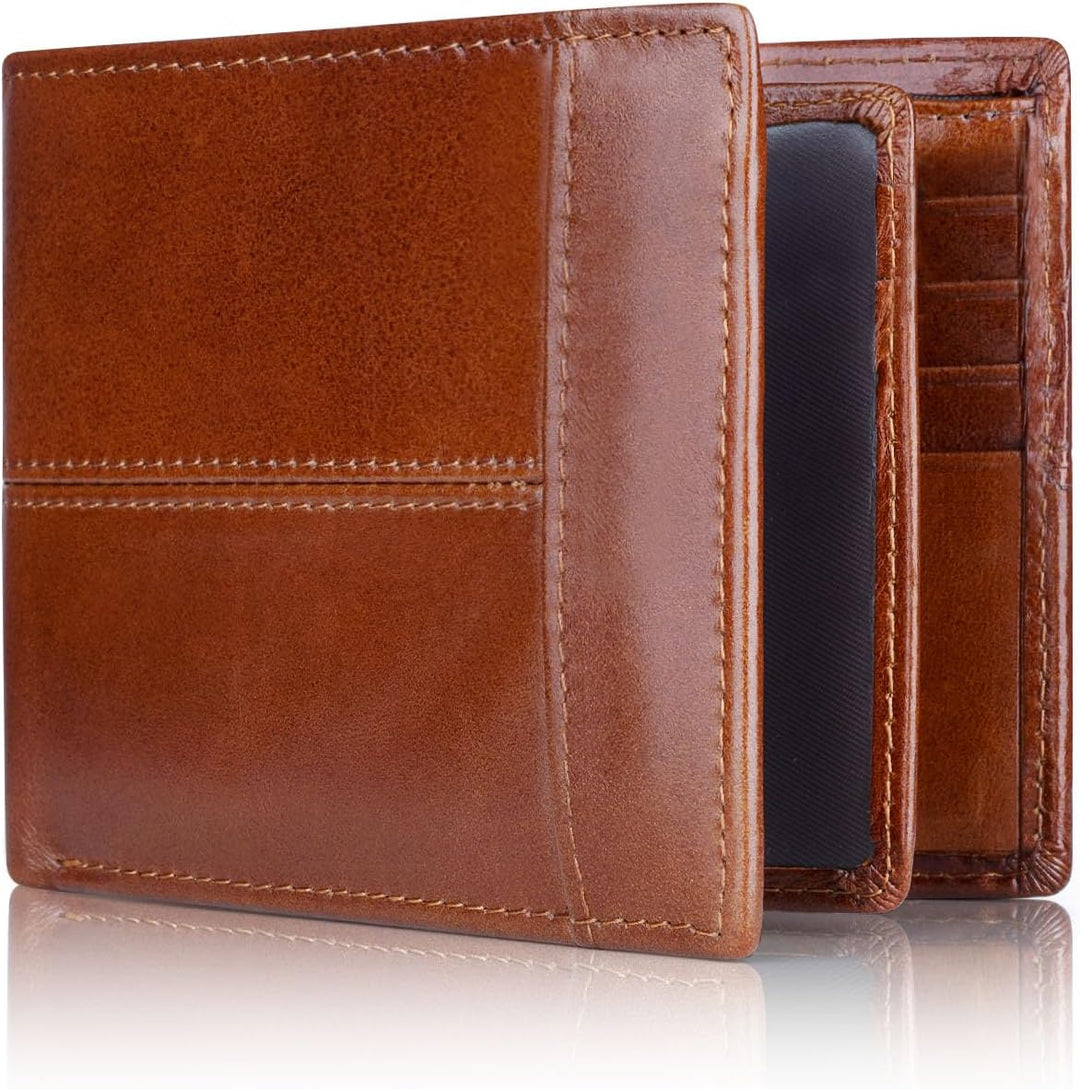Premium RFID-Blocking Leather Bifold Wallet for Men - SlimArmor-Brick Red-Nora Luxe