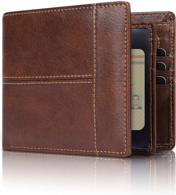 Premium RFID-Blocking Leather Bifold Wallet for Men - SlimArmor-Brown (no zip)-Nora Luxe