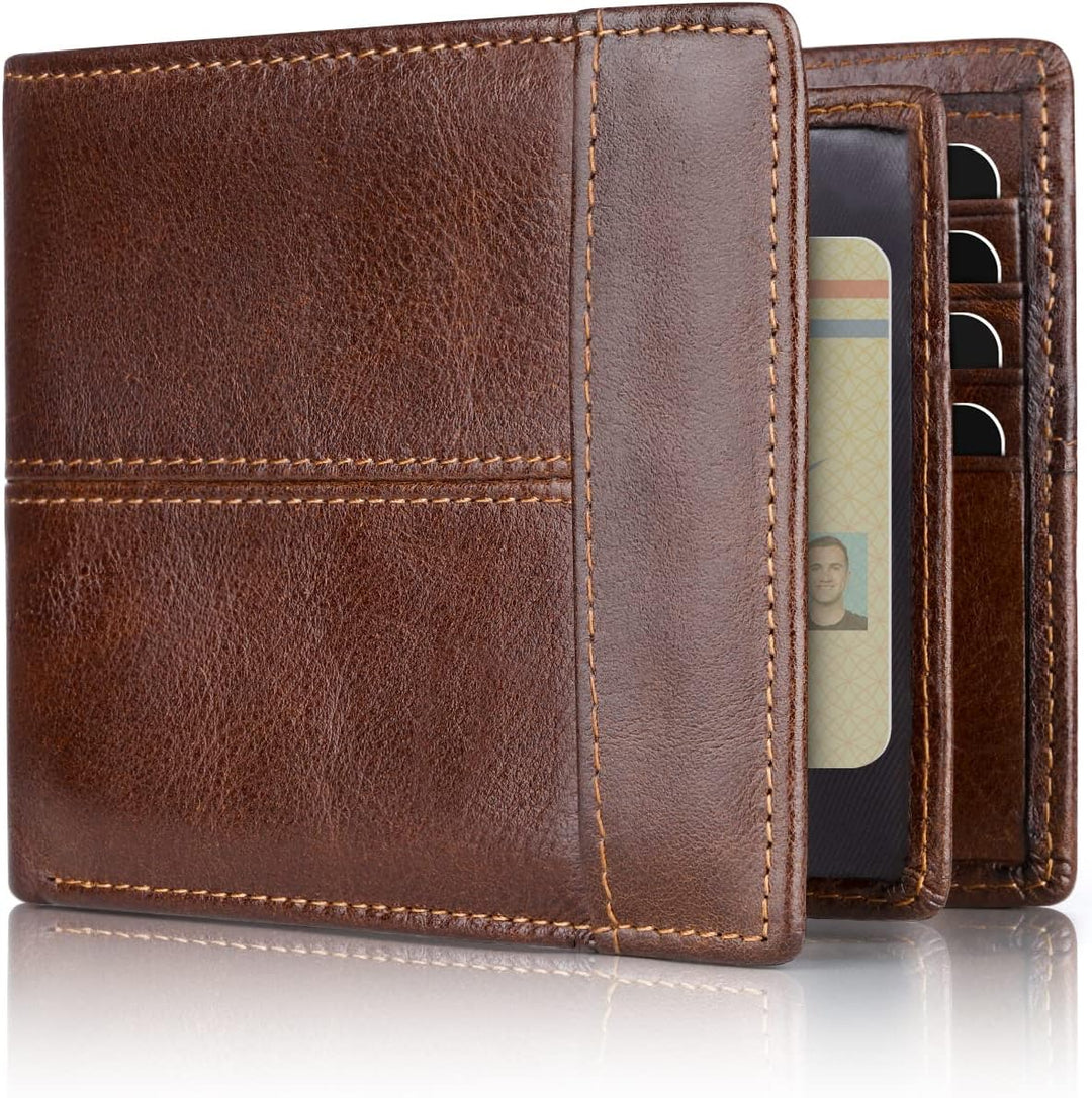 Premium RFID-Blocking Leather Bifold Wallet for Men - SlimArmor-Brown-Nora Luxe
