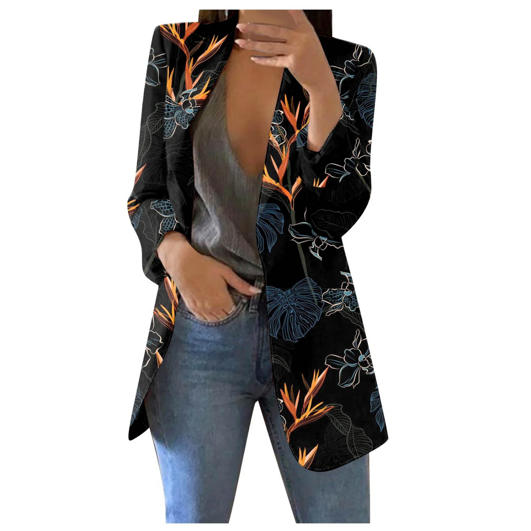 Printed Cropped Women's Blazer - Savannah-Black-S-Nora Luxe