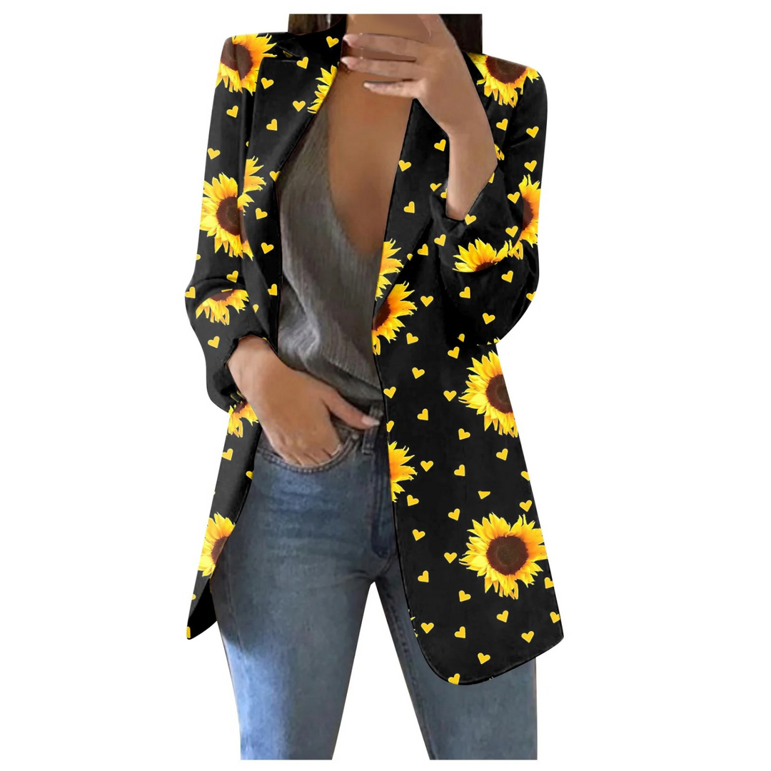 Printed Cropped Women's Blazer - Savannah-Black-yellow-S-Nora Luxe