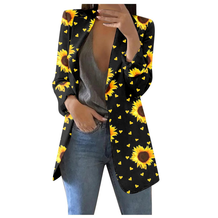 Printed Cropped Women's Blazer - Savannah-Black-yellow-S-Nora Luxe