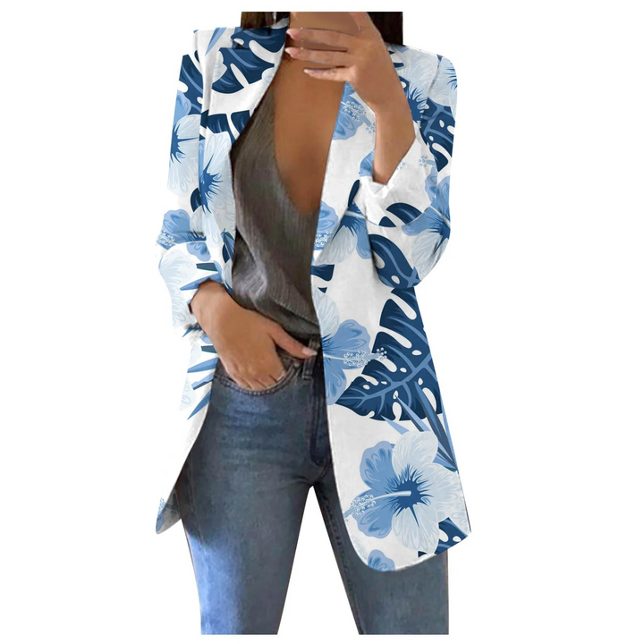Printed Cropped Women's Blazer - Savannah-Blue-S-Nora Luxe