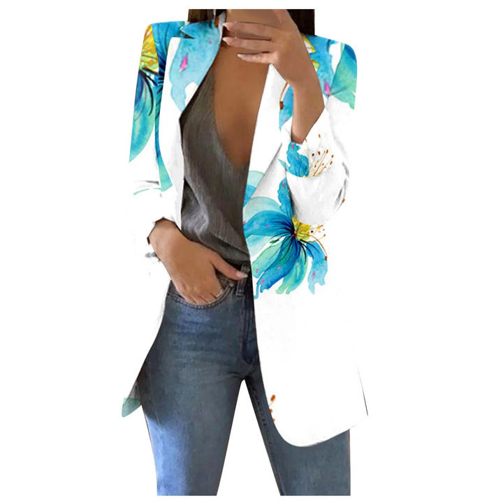 Printed Cropped Women's Blazer - Savannah-Blue-white-S-Nora Luxe