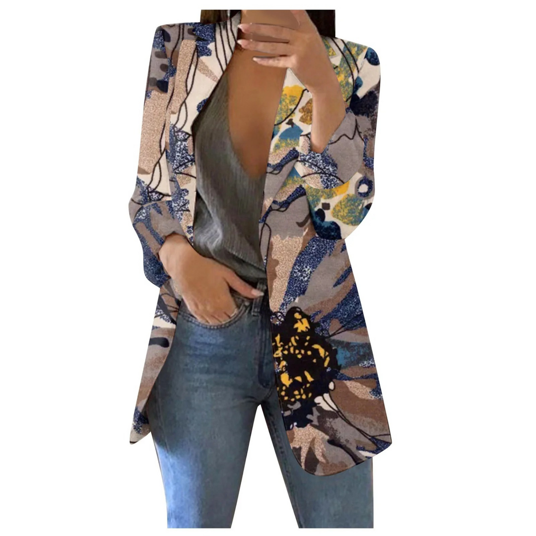 Printed Cropped Women's Blazer - Savannah-Dark brown-S-Nora Luxe
