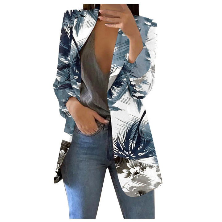 Printed Cropped Women's Blazer - Savannah-Gray-White-S-Nora Luxe