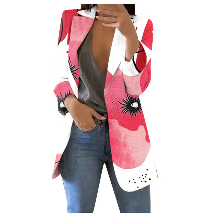 Printed Cropped Women's Blazer - Savannah-White-pink-S-Nora Luxe