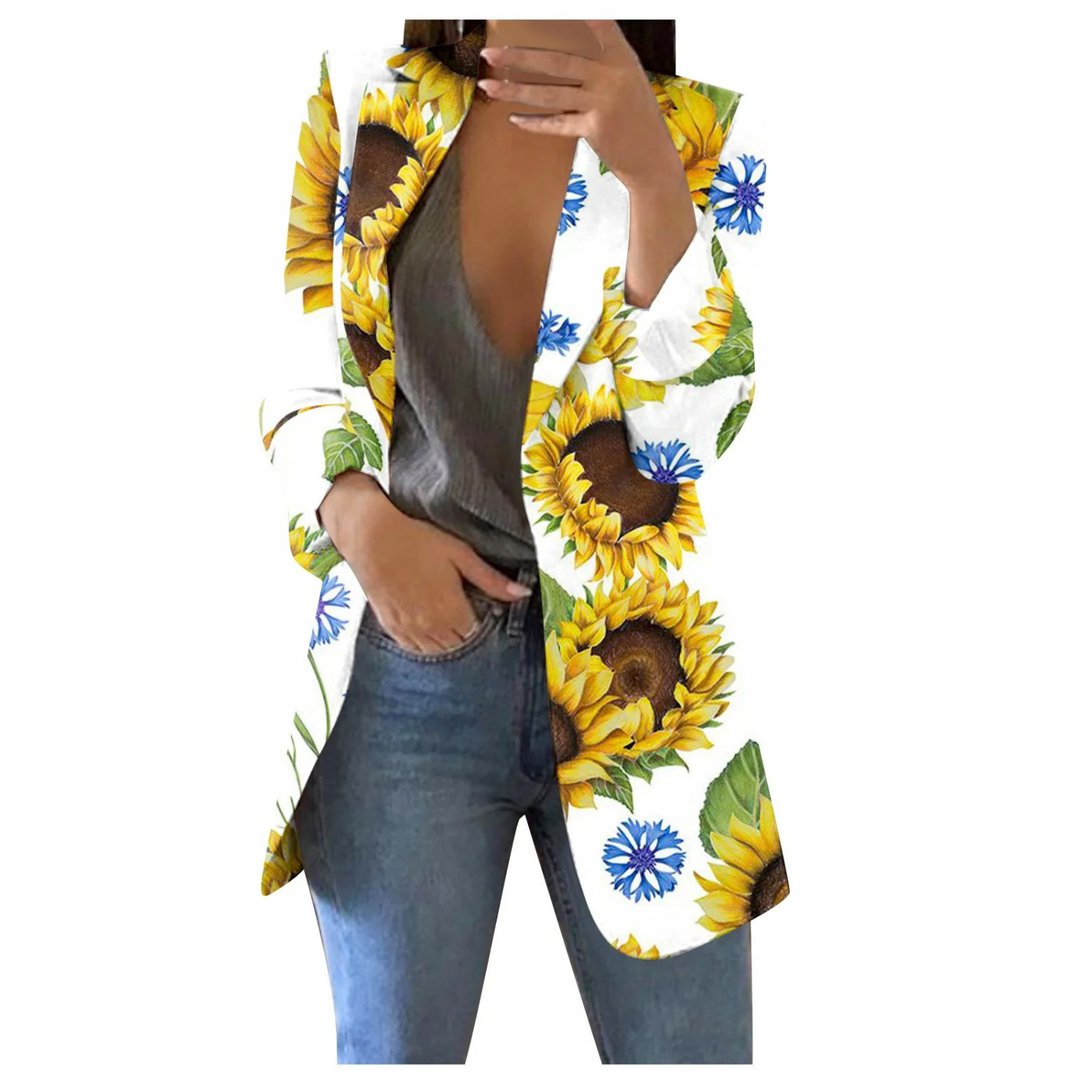 Printed Cropped Women's Blazer - Savannah-White-yellow-S-Nora Luxe