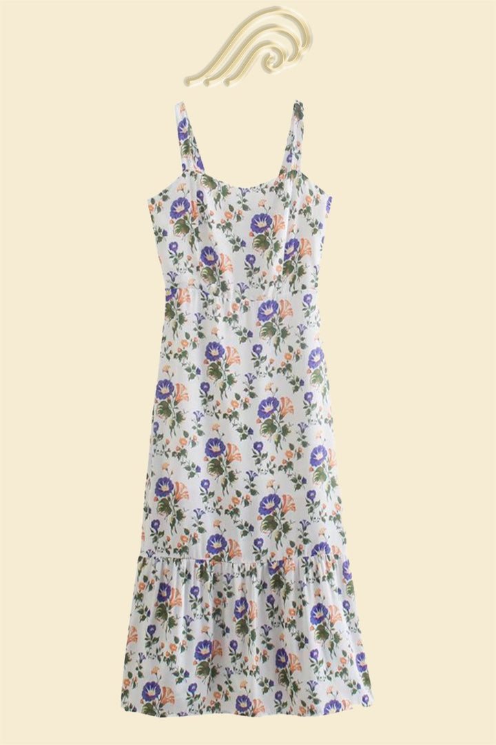 Printed Flared Midi Dress with Straps – Norelle-S-State of Style
