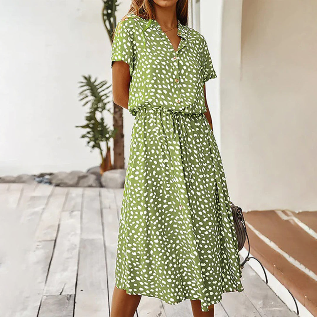 Printed V-Neck Dress – Marielle-Green-S-State of Style