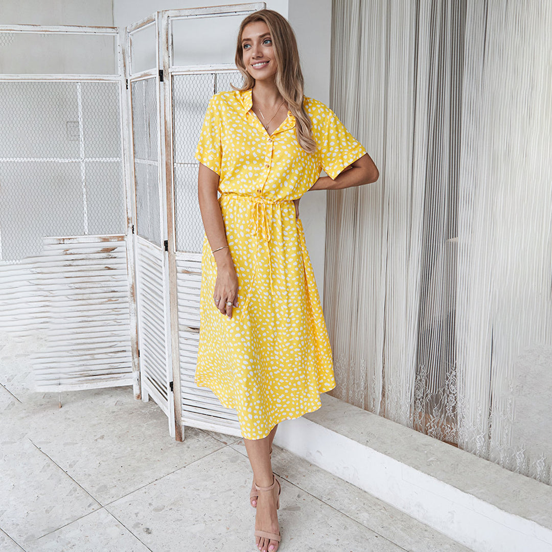 Printed V-Neck Dress – Marielle-White-S-State of Style