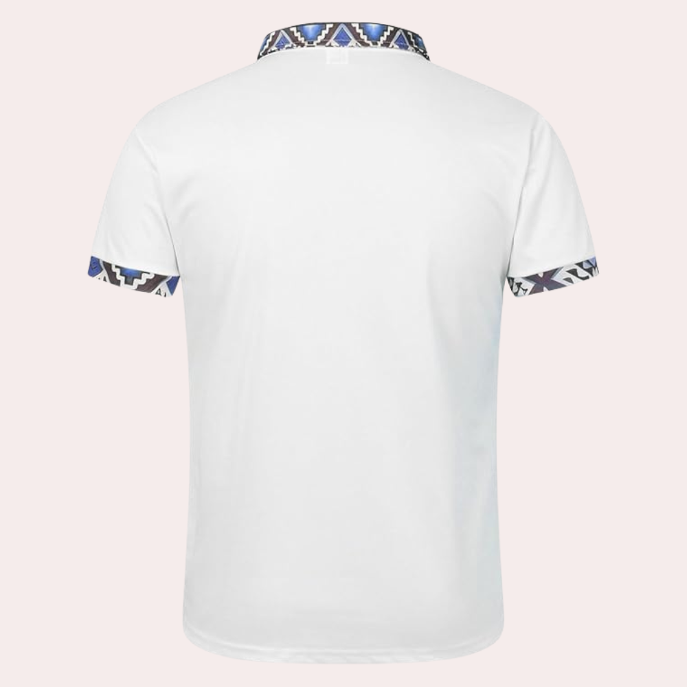 Printed White Polo for Men - Lucas-S-Nora Luxe