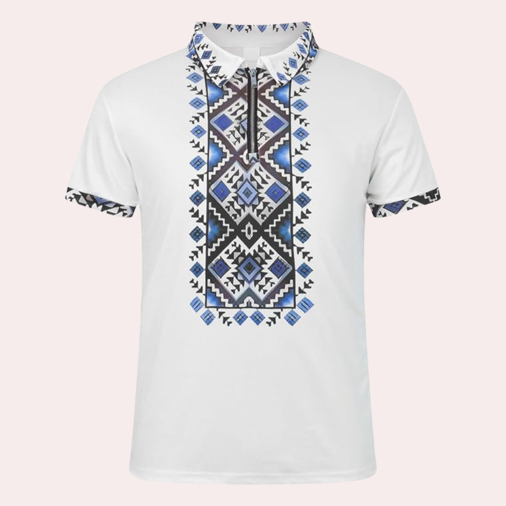 Printed White Polo for Men - Lucas-S-Nora Luxe