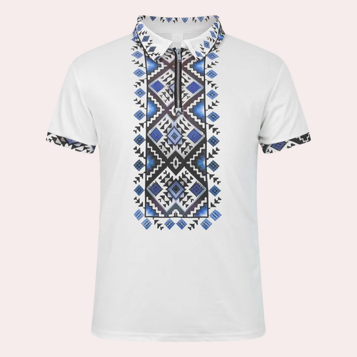 Printed White Polo for Men - Lucas-S-Nora Luxe