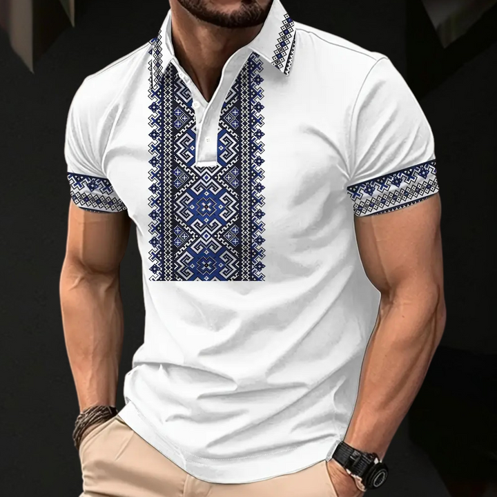 Printed White Polo for Men - Lucas-S-Nora Luxe