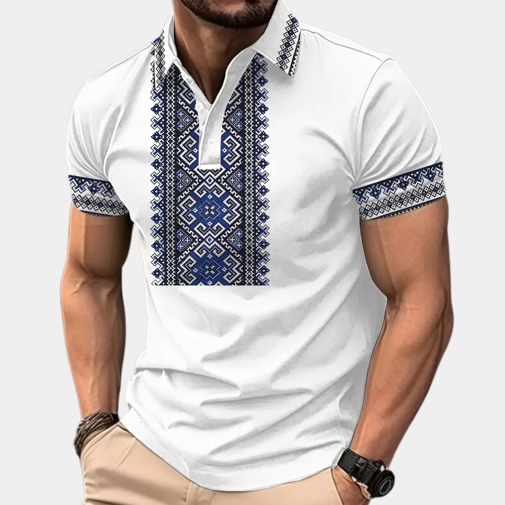 Printed White Polo for Men - Lucas-S-Nora Luxe