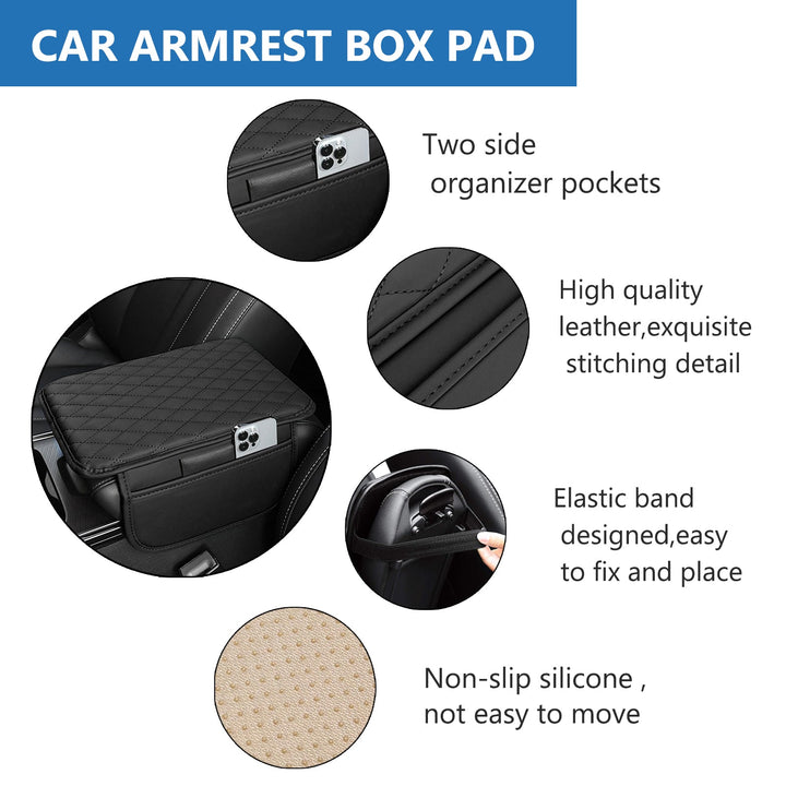 PU Leather Car Armrest Mat-Black-Nora Luxe