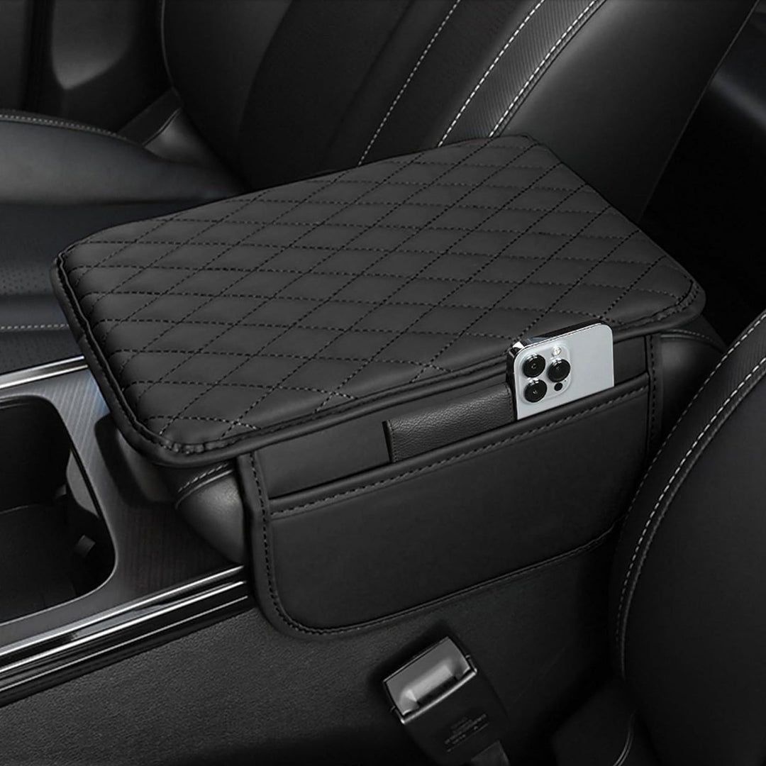 PU Leather Car Armrest Mat-Black-Nora Luxe