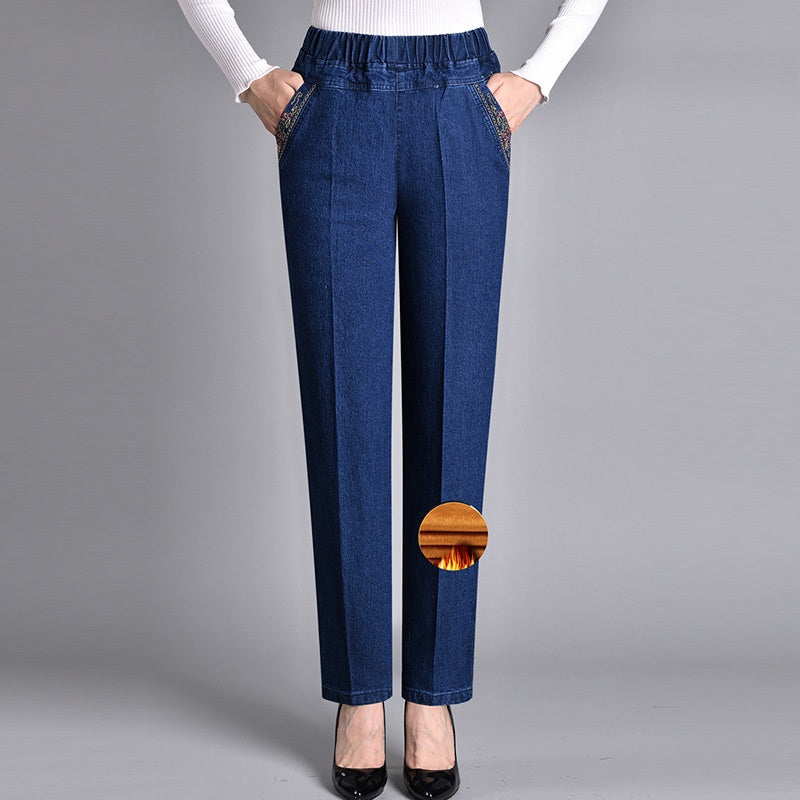 Push-up Jeans - Ella with warm inner lining and perfect fit!-Dark blue (with lining)-XL-Nora Luxe