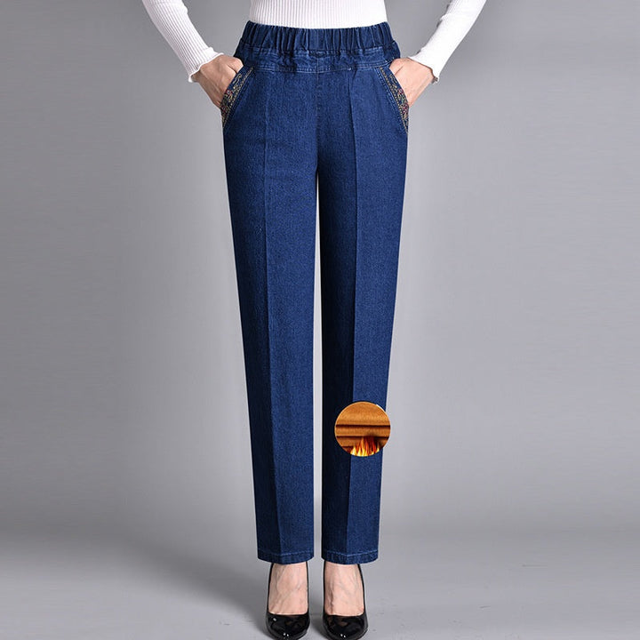 Push-up Jeans - Ella with warm inner lining and perfect fit!-Dark blue (with lining)-XL-Nora Luxe