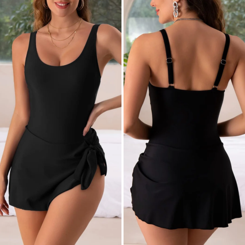 Push-up swimsuit with skirt & body-shaping effect – Nela-Black-M-Nora Luxe