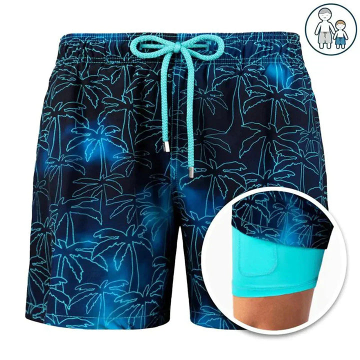 Quick-Drying Men's Swim Shorts with Modern Fit – Dario-Blue Palm-S-State of Style