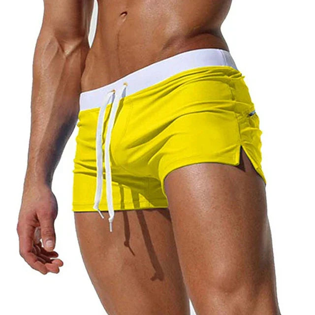 Quick-drying men's swim shorts with pockets – Leano-Yellow-S-Nora Luxe