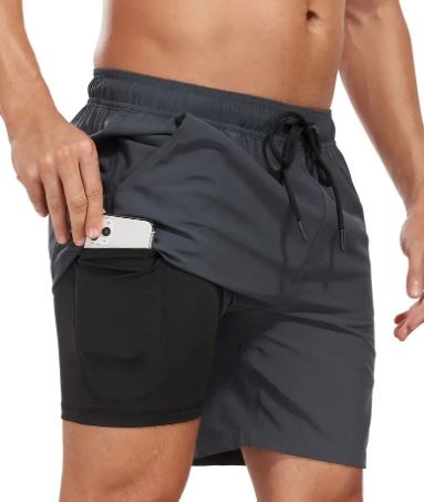 Quick-drying men's swim shorts with stretch & mobile phone pocket – Jonas-Dark grey-S-Nora Luxe