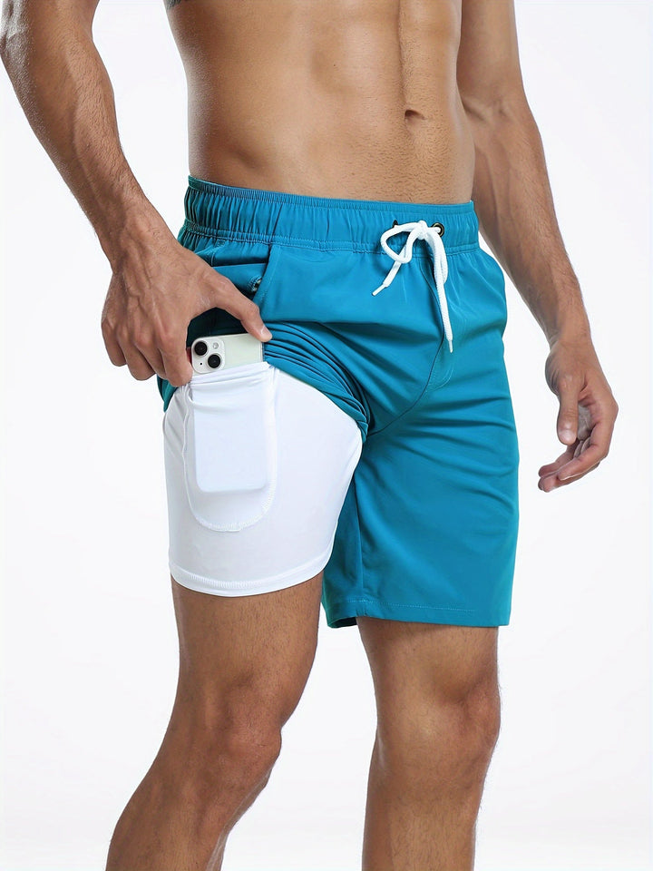 Quick-drying men's swim shorts with stretch & mobile phone pocket – Jonas-Ocean blue-S-Nora Luxe