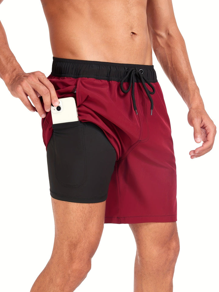 Quick-drying men's swim shorts with stretch & mobile phone pocket – Jonas-Red wine-S-Nora Luxe