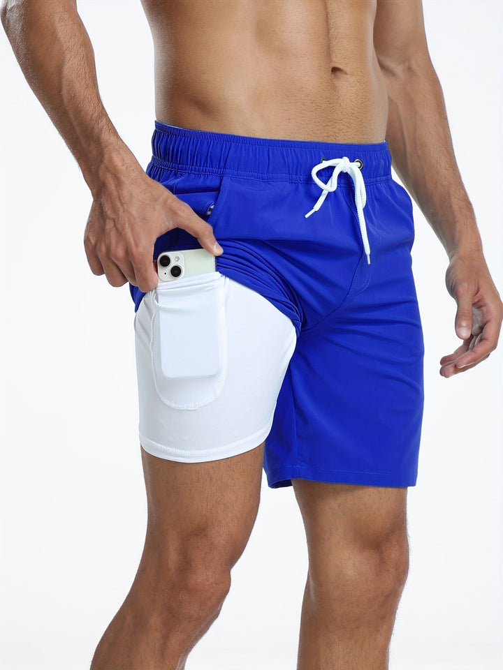 Quick-drying men's swim shorts with stretch & mobile phone pocket – Jonas-Royal blue-S-Nora Luxe