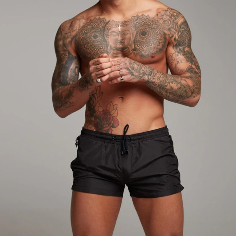 Quick-Drying Swim Shorts for Men | Aqua Di Man Stretch Shorts-Black-S-Nora Luxe