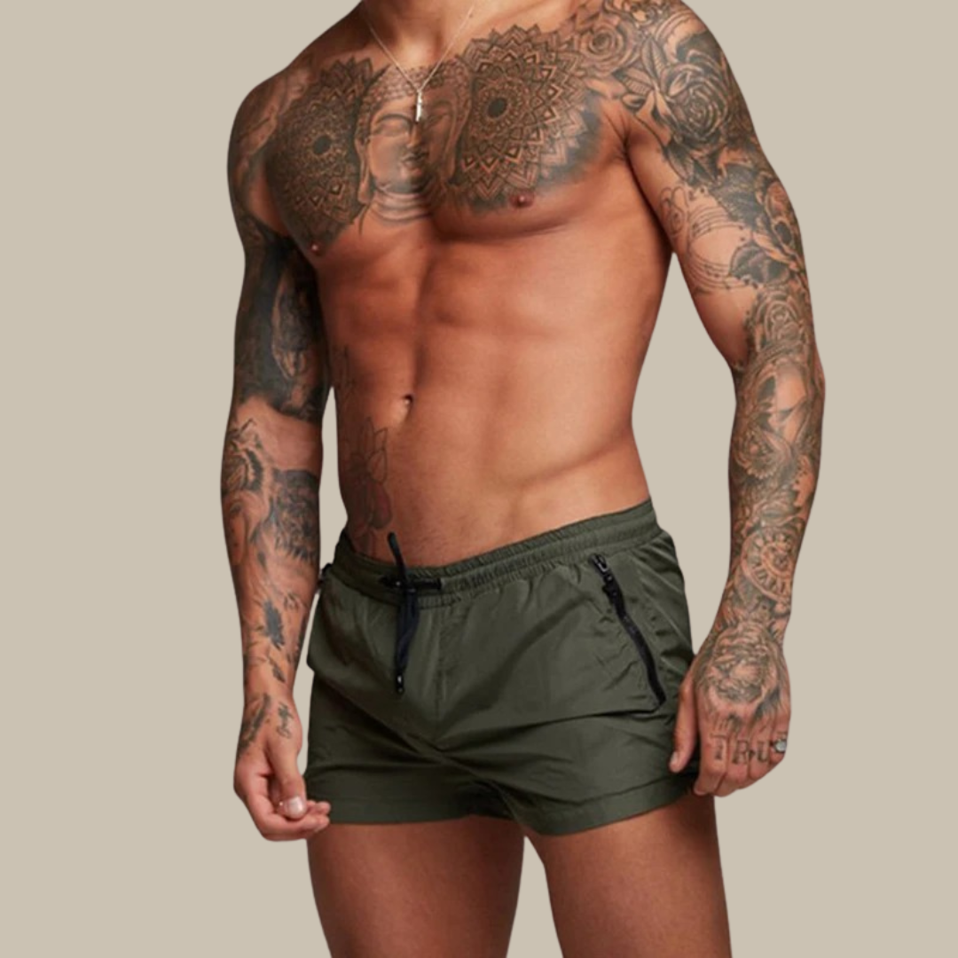Quick-Drying Swim Shorts for Men | Aqua Di Man Stretch Shorts-Olive green-S-Nora Luxe