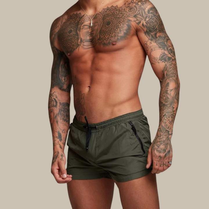 Quick-Drying Swim Shorts for Men | Aqua Di Man Stretch Shorts-Olive green-S-Nora Luxe