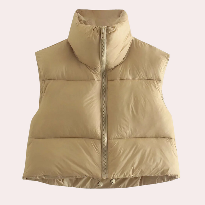 Quilted Short Women's Bodywarmer - Liora-Khaki-XS-Nora Luxe