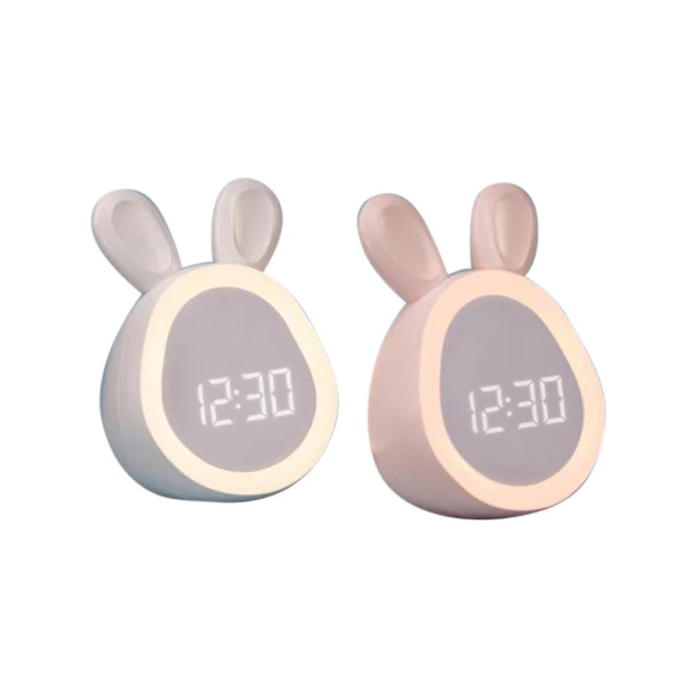 Rabbit-shaped children's alarm clock with LED night light - BunniGlow-Pink-The Livary