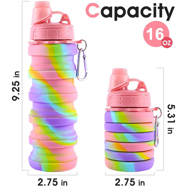 Rainbow Collapsible Water Bottle-Pink-Nora Luxe