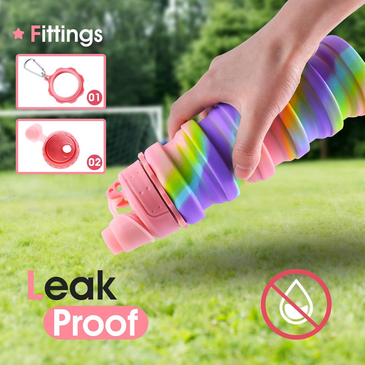 Rainbow Collapsible Water Bottle-Pink-Nora Luxe