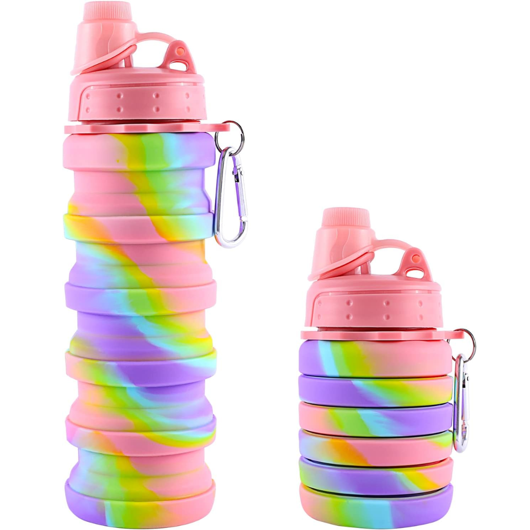 Rainbow Collapsible Water Bottle-Pink-Nora Luxe