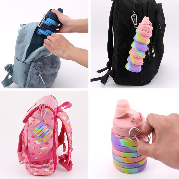 Rainbow Collapsible Water Bottle-Pink-Nora Luxe